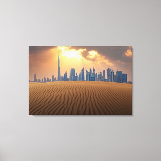 Deserts | Dubai's Skyline View from Sand Dune Leinwanddruck (Vorderseite)