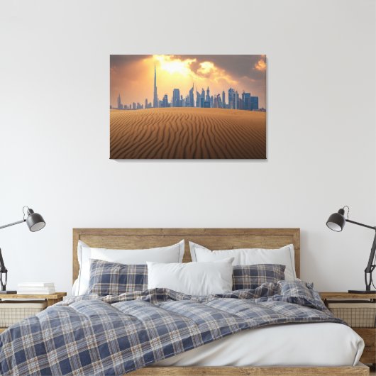 Deserts | Dubai's Skyline View from Sand Dune Leinwanddruck (Insitu (Schlafzimmer))