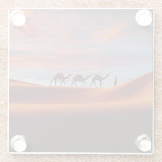 Deserts | Man & Camels in the Sand Dunes Glasuntersetzer (Rückseite)