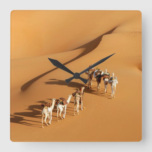Deserts | Tuareg Walk with Camels Quadratische Wanduhr (Vorderseite)