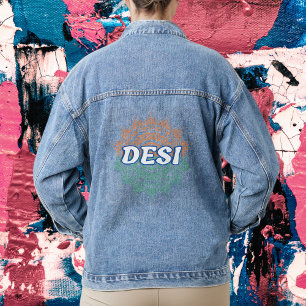 DESI Chakra Design Indian Tricolor Flag Tiranga Jeansjacke