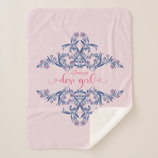 Desi Girl Text mit floralpersischen Henna-Mustern Sherpadecke (Vorderseite)