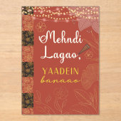 Desi Indian Pakistani Wedding Mehndi Food Sign Acryleinladungen (Vorderseite)