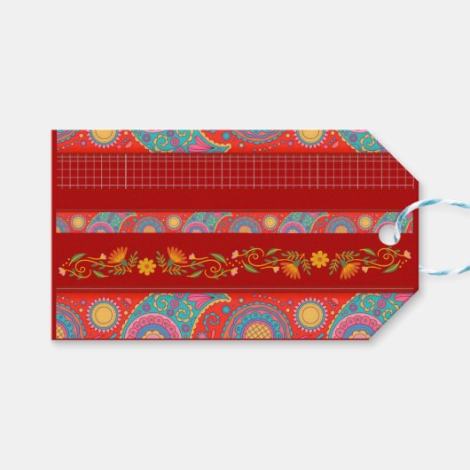 Desi Wedding Style Deep Red Design Geschenkanhänger (Vorderseite (Horizontal))