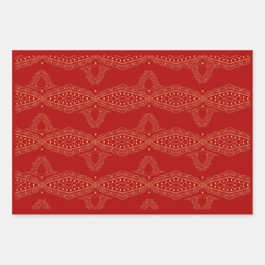 Desi Wedding Style Deep Red Design Geschenkpapier Set (Vorderseite)