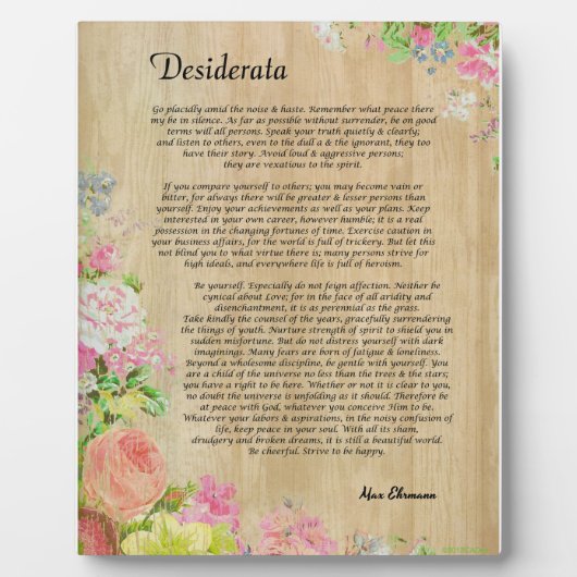 Desiderata auf der Rustikalen Holzplatte mit Blume Fotoplatte (Vorderseite)