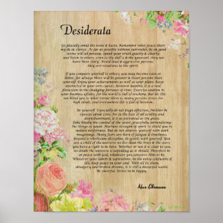 Desiderata auf der Rustikalen Holzplatte mit Blume Poster