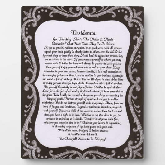 Desiderata auf der Tafel Fotoplatte (Vorderseite)