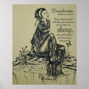 Desiderata auf Stift und Tinte zeichnend , asiatis Poster