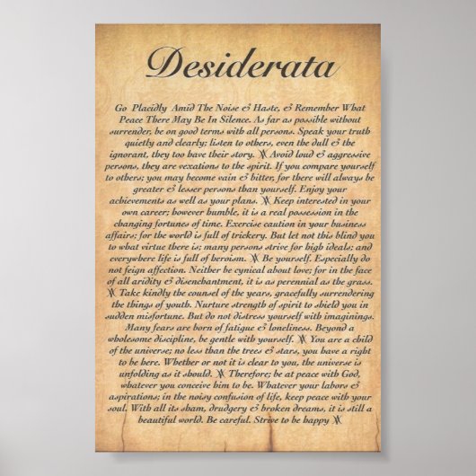 DESIDERATA auf veredeltem Holzpapier Poster (Vorne)