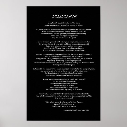 Desiderata Black Poster (Vorne)