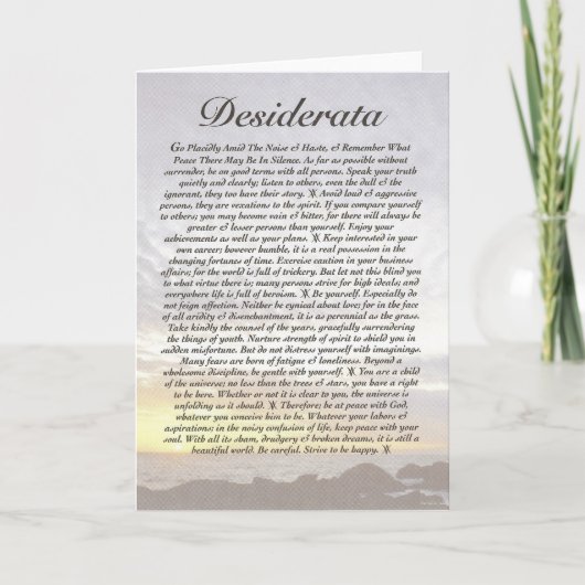DESIDERATA Card=Ocean Sonnenuntergang Karte (Vorderseite)