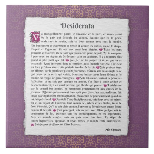 Desiderata - Choses désirées - poème Fliese (Vorderseite)