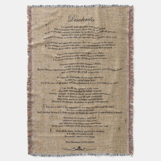 Desiderata "Desired Things" auf Imitaten Linen Bur Decke (Vorderseite Vertikal)