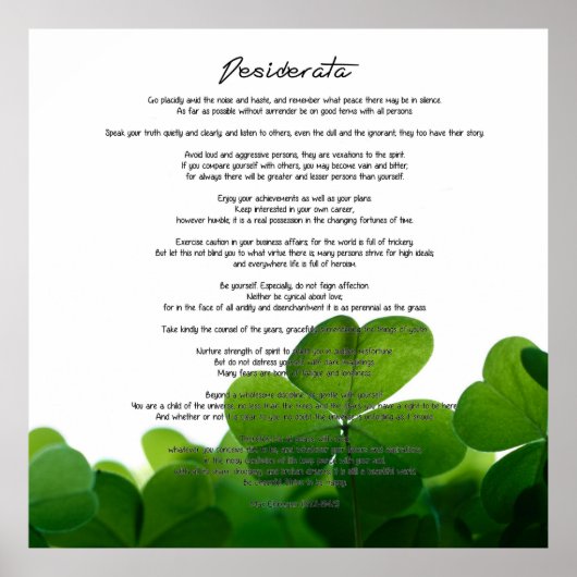 Desiderata "Desired Things on Green Clovers" Poster (Vorne)