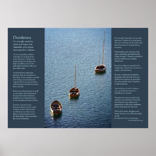 Desiderata - Drei Boote am Wasser Poster (Vorne)