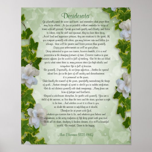 Desiderata "erwünschte Dinge", Prosa Ivy Blumenges Poster (Vorne)