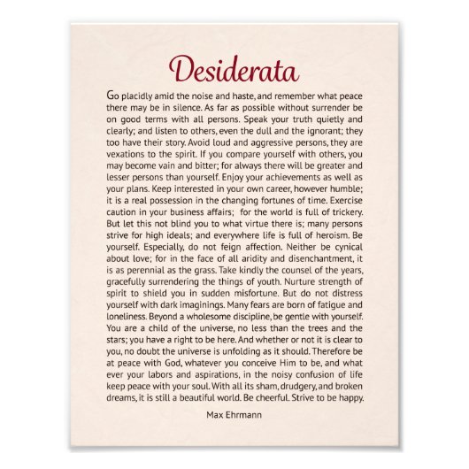 Desiderata Fotodruck (Vorne)