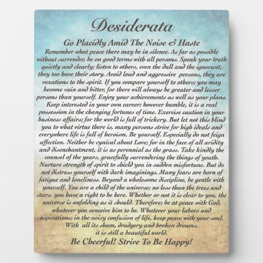 Desiderata Gedicht am Strand von Watercolor Fotoplatte (Vorderseite)