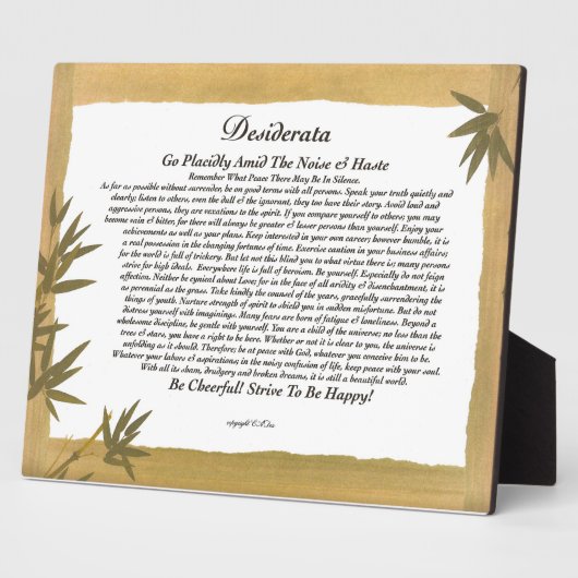 Desiderata Gedicht auf Bamboo Fotoplatte (Seite)