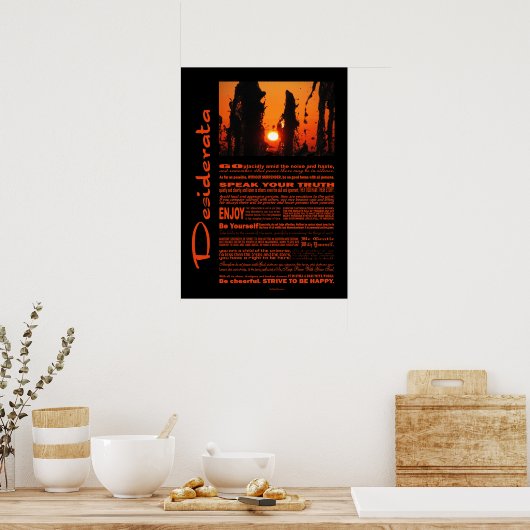 Desiderata Gedicht Fontain Wasser bei Sonnenunterg Poster (Küche)
