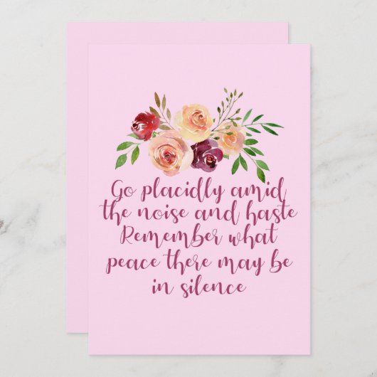 Desiderata Gedicht Friedliches Zitat rosa Karte (Vorne/Hinten)