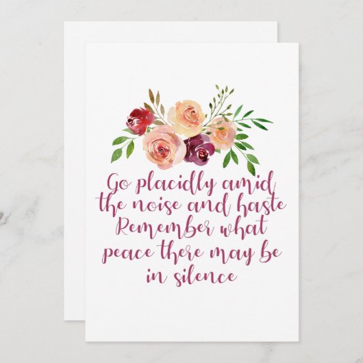 Desiderata Gedicht Friedliches Zitat Serene Blumen (Vorne/Hinten)