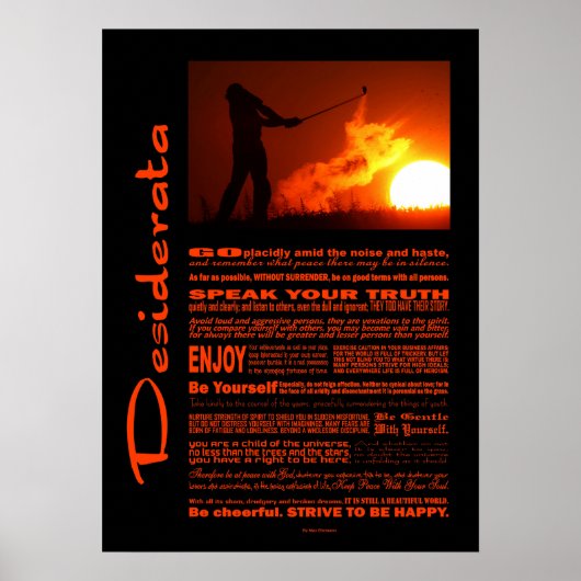 Desiderata Gedicht Golfspielen bei Sonnenuntergang Poster (Vorne)