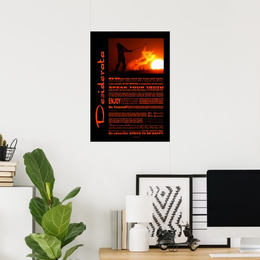 Desiderata Gedicht Golfspielen bei Sonnenuntergang Poster (Heimbüro)