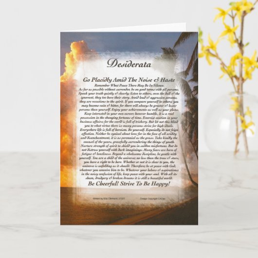 DESIDERATA Gedicht-Karten-maximaler Karte (Gelbe Blume)