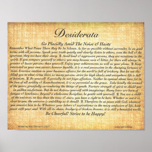 DESIDERATA Gedicht=Max Ehrmann=Fossilisiert Poster (Vorne)