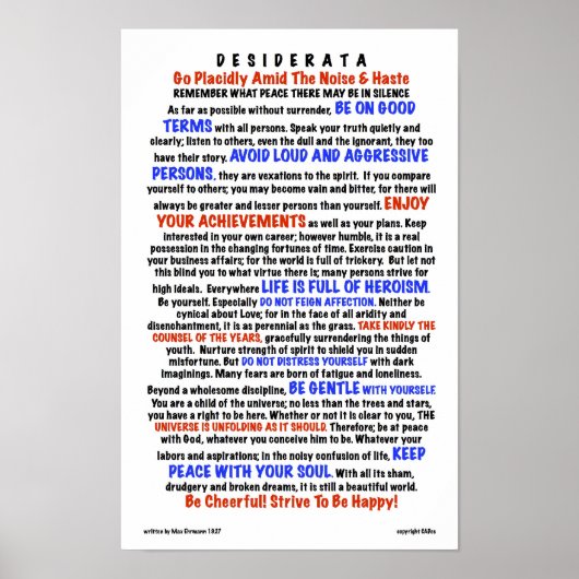 DESIDERATA Gedicht=Max Ehrmann=LIFE-Version Poster (Vorne)