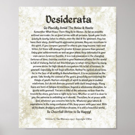 DESIDERATA Gedicht Max Ehrmann-Mittelalterliche Ka Poster (Vorne)