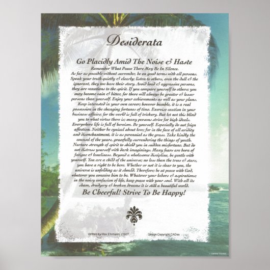 DESIDERATA Gedicht=Max Ehrmann=Palm Beach Poster (Vorne)
