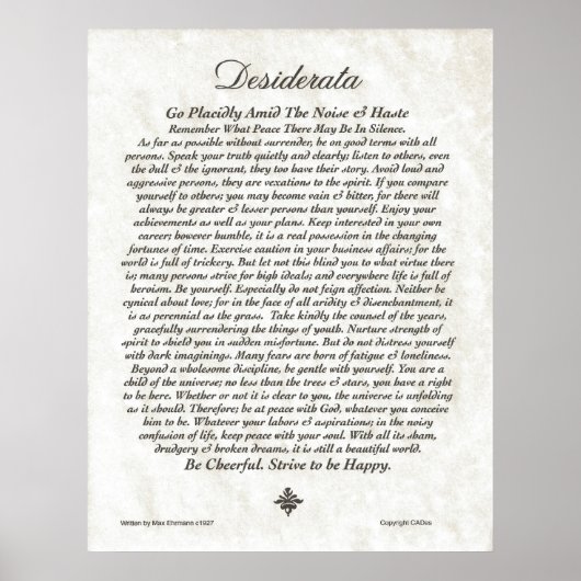 DESIDERATA Gedicht=Max Ehrmann=Sammlung von Pergam Poster (Vorne)