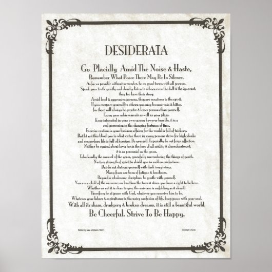 DESIDERATA Gedicht=Max Ehrmann=Sammlung von Pergam Poster (Vorne)