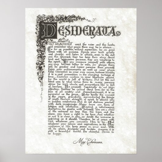 DESIDERATA Gedicht=Max Ehrmann=Sammlung von Pergam Poster (Vorne)