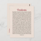Desiderata Gedicht Postcard Postkarte (Vorne/Hinten)