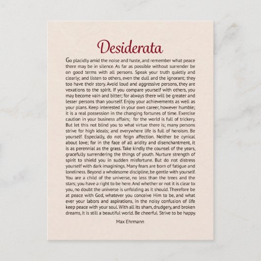 Desiderata Gedicht Postcard Postkarte (Vorderseite)