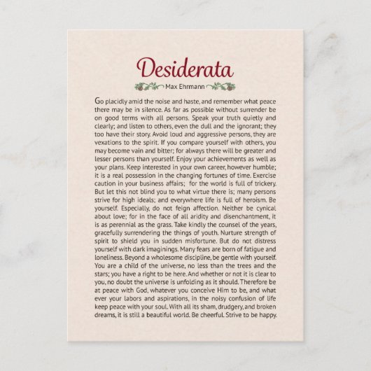 Desiderata Gedicht Postcard Postkarte (Vorderseite)
