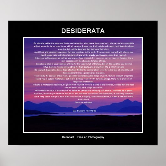 Desiderata Gedicht Sonnenuntergang Poster (Vorne)