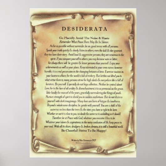 Desiderata Gedicht von Max Ehrmann Antique Scroll Poster (Vorne)