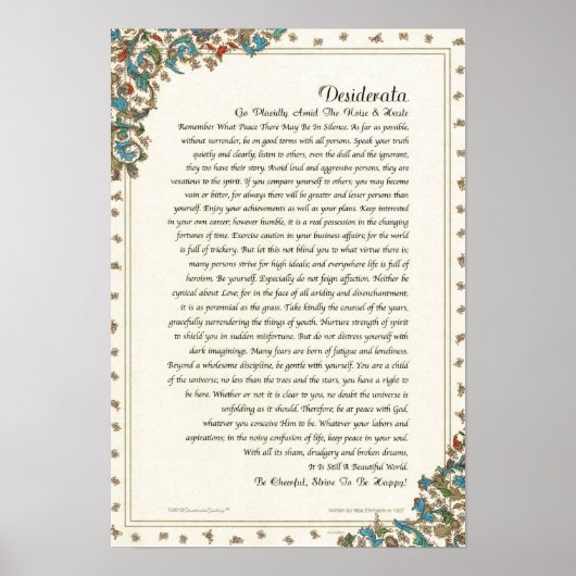 Desiderata Gedicht von Max Ehrmann Floral Medici Poster (Vorne)