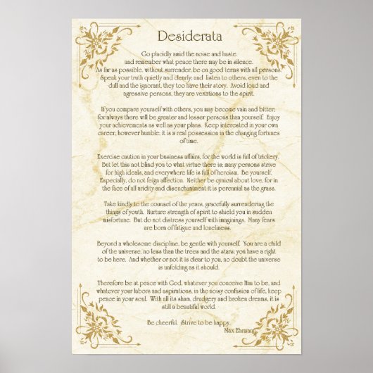 Desiderata Gedicht von Max Ehrmann Poster (Vorne)