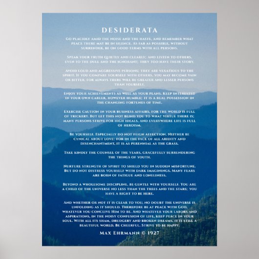 Desiderata-Gedichtposter Nebelberg Poster (Vorne)