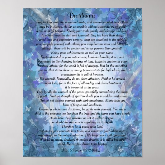 Desiderata "gewünschte Dinge" Blue Fairie Hintergr Poster (Vorne)