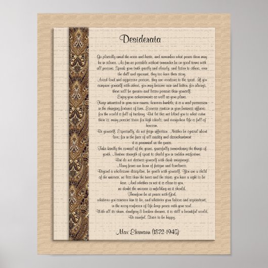 Desiderata "gewünschte Dinge" Braunes Design Poster (Vorne)