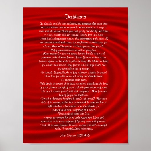 Desiderata "gewünschte Dinge", Prosa auf rot Poster (Vorne)