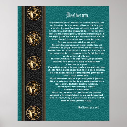 Desiderata "gewünschte Dinge, prose masculine back Poster (Vorne)