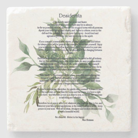 Desiderata Green Blätter Steinuntersetzer (Vorderseite)